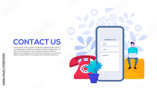 Online customer and client care and support concept. Contact us template for web and landing page.