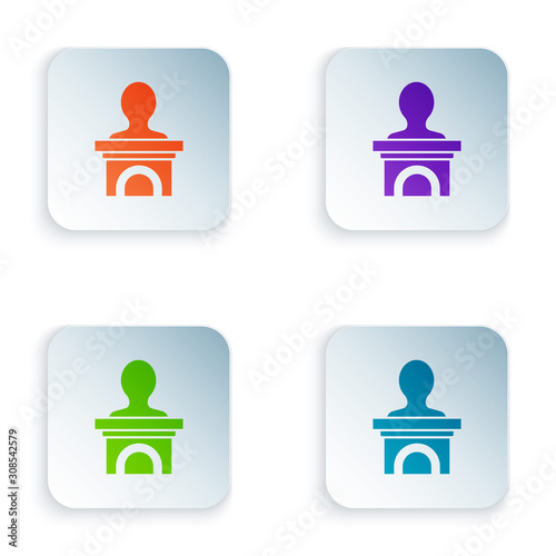 Color Stage stand or debate podium rostrum icon isolated on white background. Conference speech tribune. Set icons in square buttons. Vector Illustration