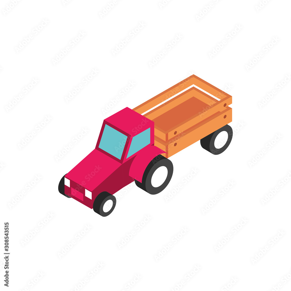 farm tractor with trailer transport rural isometric icon