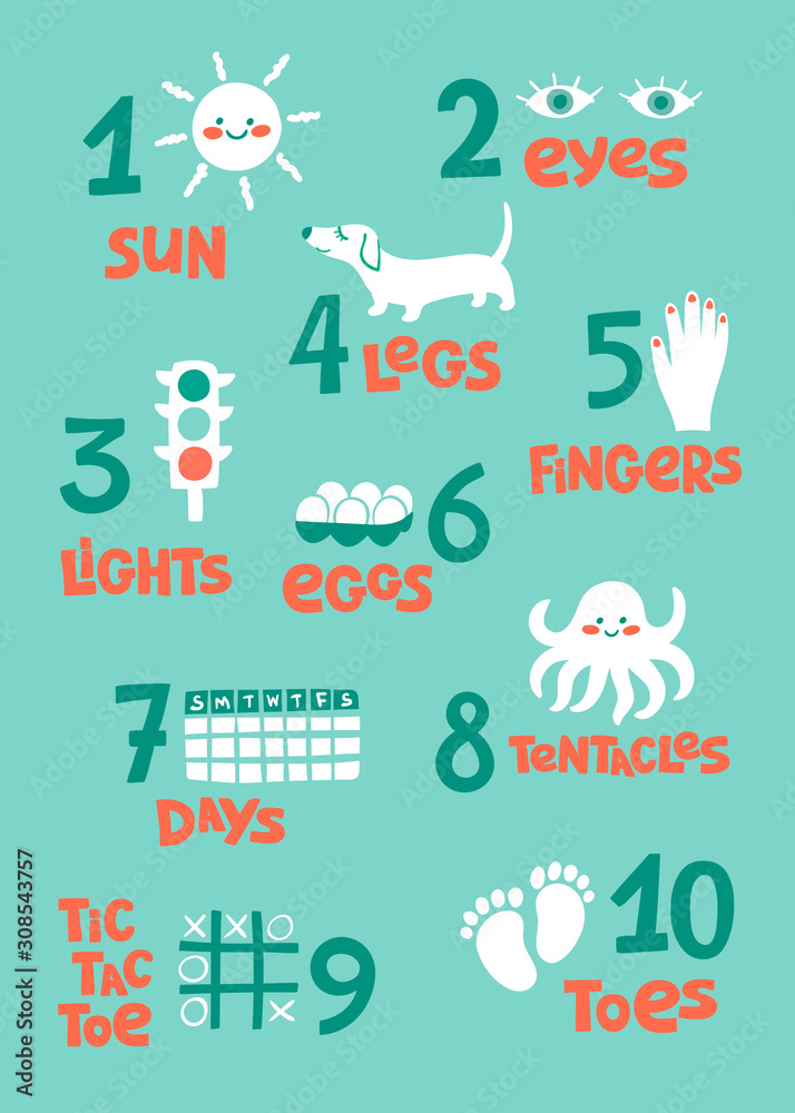 Numbers and counting practice printable poster, worksheet for pre school, kindergarten kids. Colorful numbers flashcard for kids Numbers and counting practice printable poster, worksheet for pre school, kindergarten kids. Colorful numbers flashcard for kids