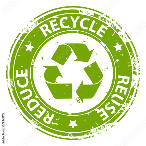 Recycle  Reuse Reduce green emblem or symbol rubber stamp icon isolated on white background