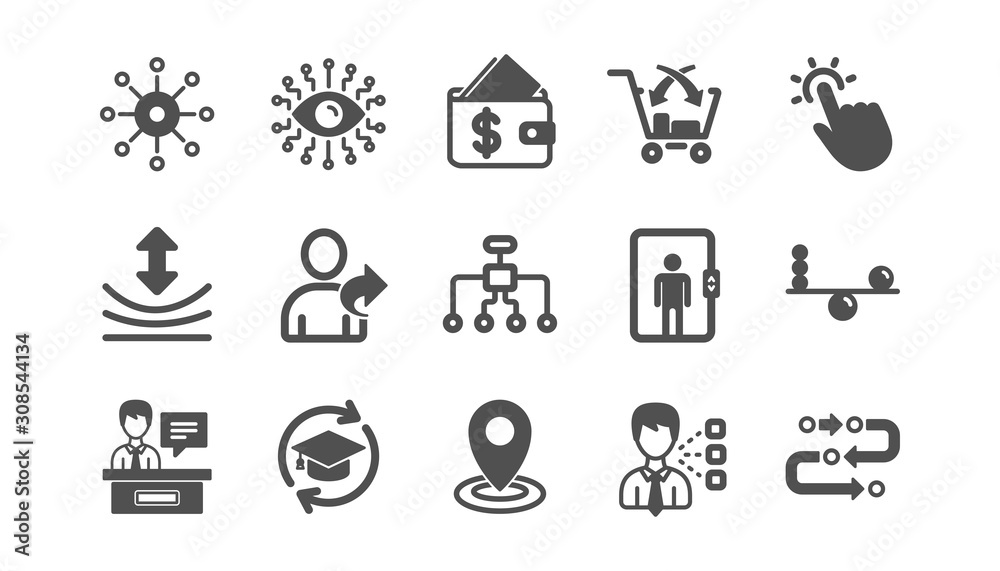 Artificial intelligence, Balance and Refer friend icons. Timeline, Multichannel. Classic icon set. Quality set. Vector Artificial intelligence, Balance and Refer friend icons. Timeline, Multichannel. Classic icon set. Quality set. Vector