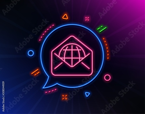 Web Mail line icon. Neon laser lights. Message correspondence sign. E-mail symbol. Glow laser speech bubble. Neon lights chat bubble. Banner badge with web Mail icon. Vector