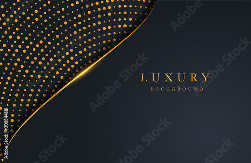 Luxury elegant background with gold circle element and dots particle on dark surface. Business presentation layout