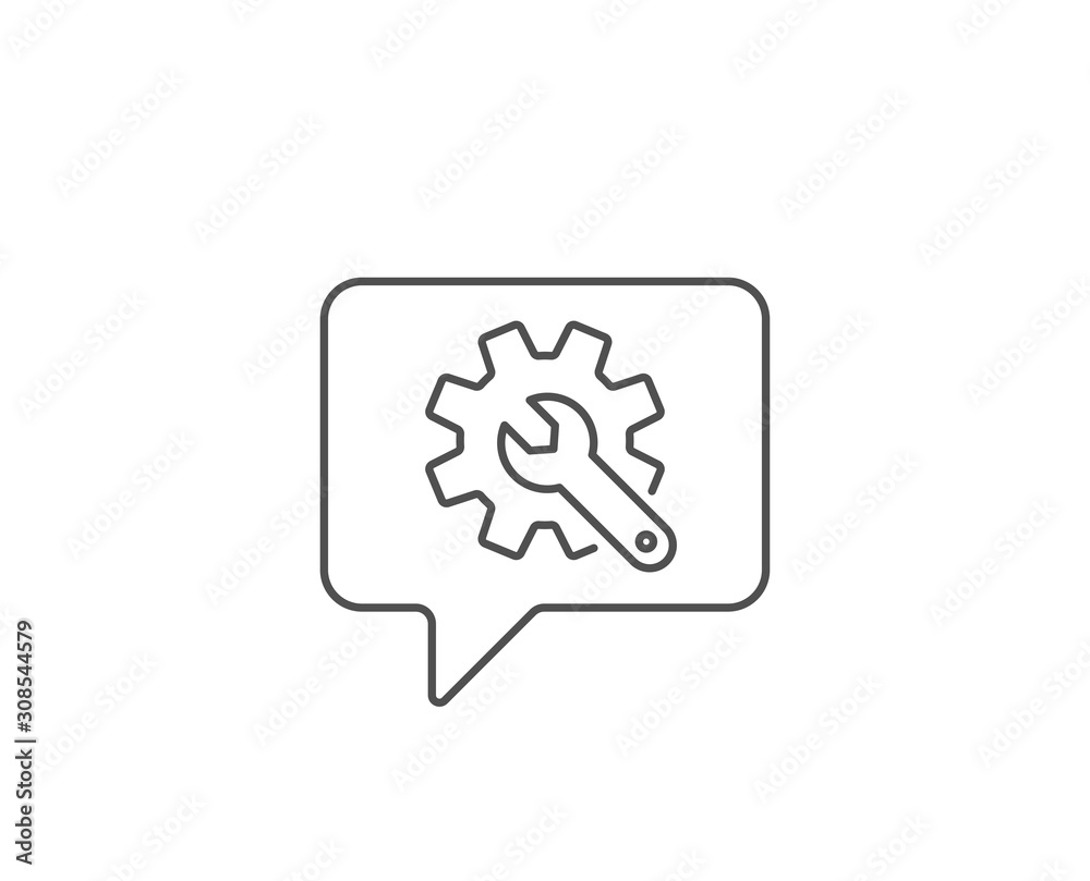 Customisation line icon. Chat bubble design. Settings or editing sign. Repair symbol. Outline concept. Thin line customisation icon. Vector Customisation line icon. Chat bubble design. Settings or editing sign. Repair symbol. Outline concept. Thin line customisation icon. Vector