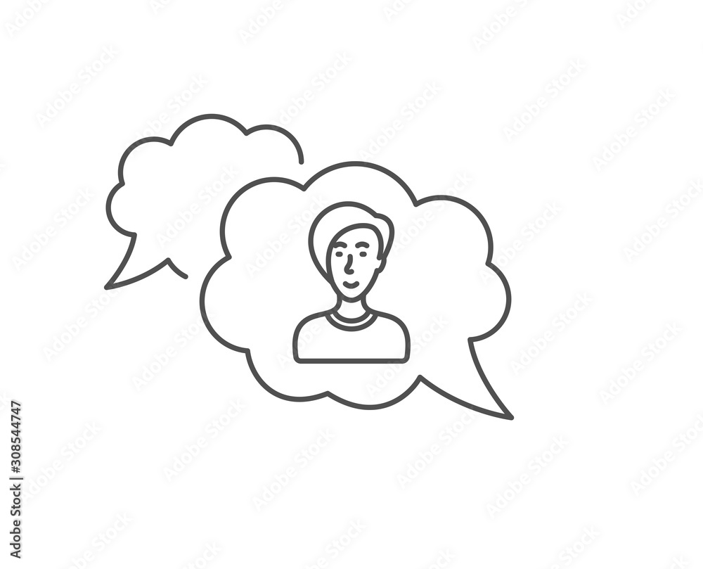 Woman line icon. Chat bubble design. User or businesswoman person sign. Female silhouette symbol. Outline concept. Thin line businesswoman person icon. Vector Woman line icon. Chat bubble design. User or businesswoman person sign. Female silhouette symbol. Outline concept. Thin line businesswoman person icon. Vector