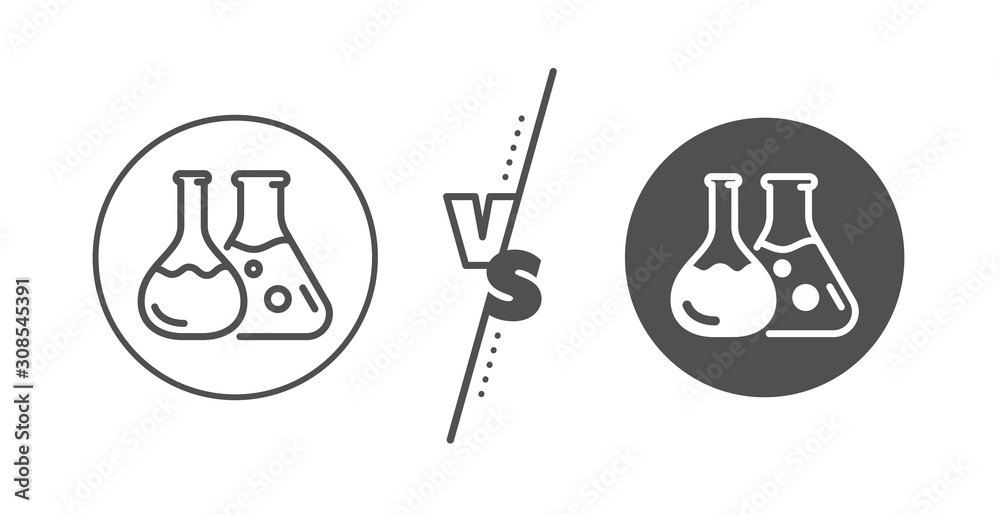 Laboratory flask sign. Versus concept. Chemistry lab line icon. Analysis symbol. Line vs classic chemistry lab icon. Vector Laboratory flask sign. Versus concept. Chemistry lab line icon. Analysis symbol. Line vs classic chemistry lab icon. Vector