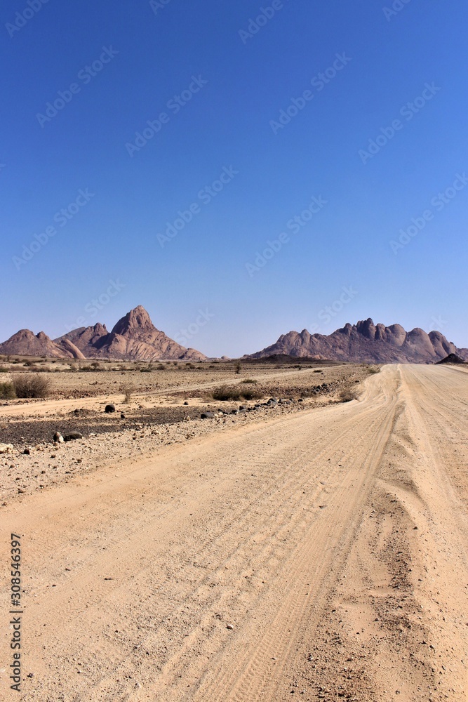 Namibian sandy gravel Road to Mountain Spitzkoppe