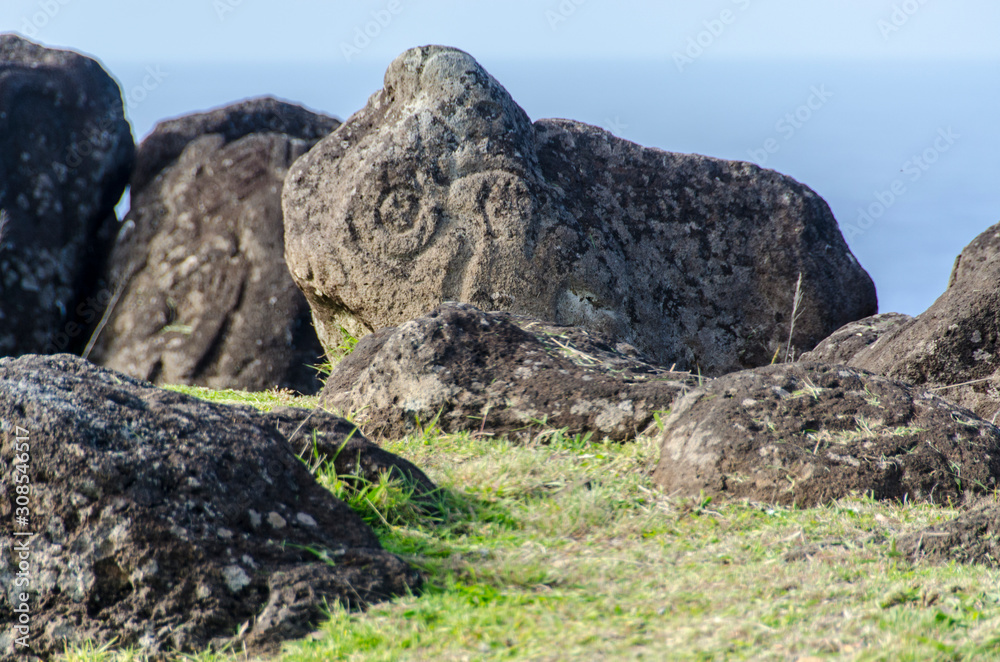 Chile - Rapa Nui or Easter Island - Orongo - petroglyphs