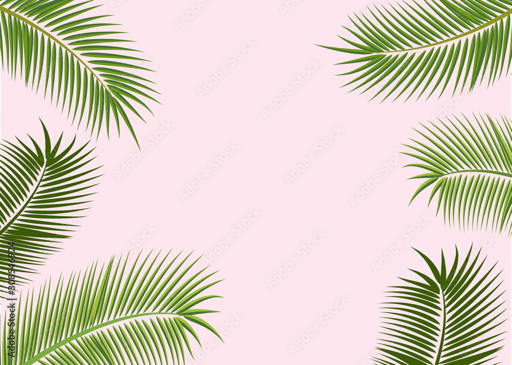 Naklejka premium Flat lay leaves and branches of palm trees.