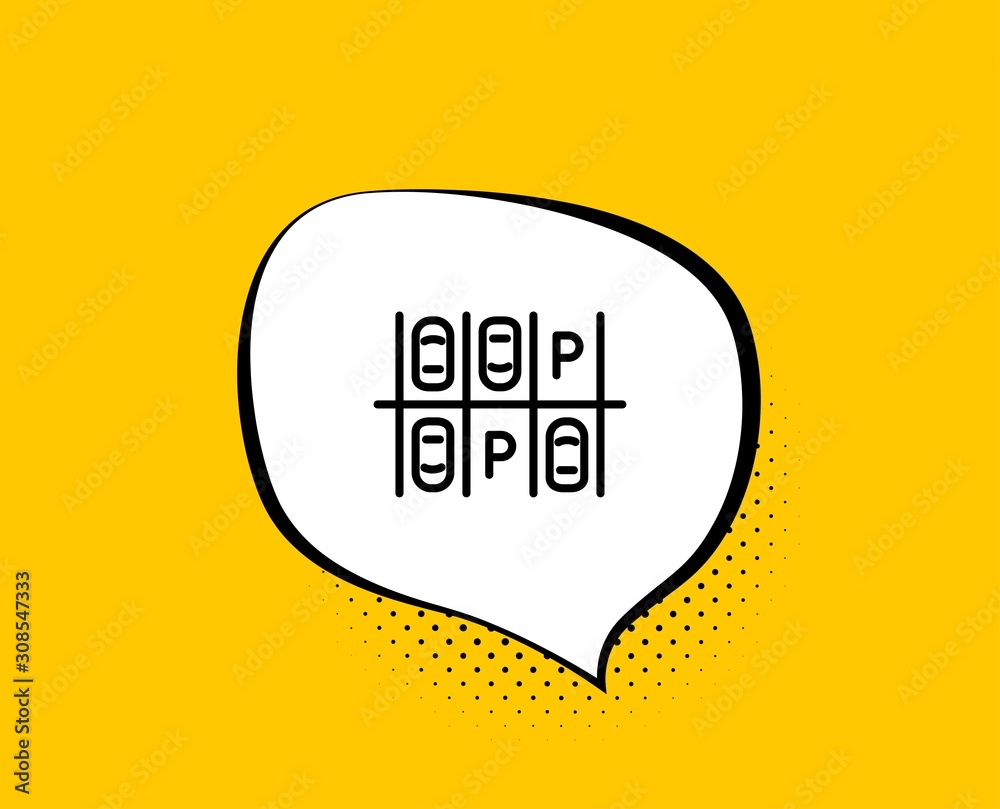 Parking place line icon. Comic speech bubble. Car park sign. Transport symbol. Yellow background with chat bubble. Parking place icon. Colorful banner. Vector Parking place line icon. Comic speech bubble. Car park sign. Transport symbol. Yellow background with chat bubble. Parking place icon. Colorful banner. Vector