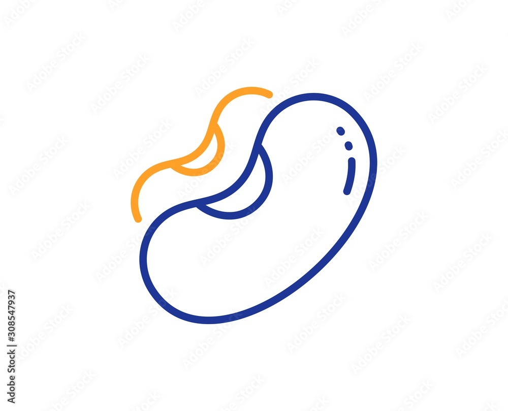 Tasty seed sign. Beans line icon. Vegan food symbol. Colorful outline concept. Blue and orange thin line beans icon. Vector