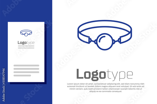 Blue Silicone ball gag with a leather belt icon isolated on white background. Fetish accessory. Sex toy for men and woman. Logo design template element. Vector Illustration