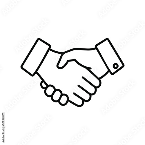 Handshake icon, black on a white background, isolated vector illustration eps