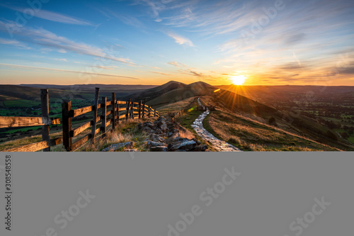 Sunrise above Lose Hill and Back Tor from Mam Tor, Hope Valley, Peak District, Derbyshire photo