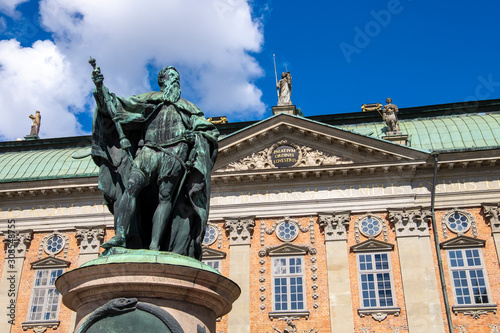 Statue of Gustavo Erici in front of Riddarhuset (House of Nobility) in Stockholm, Sweden photo