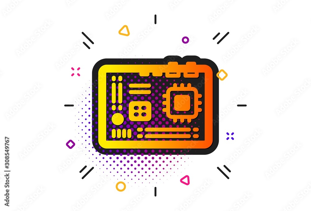 Computer component hardware sign. Halftone circles pattern. Motherboard icon. Classic flat motherboard icon. Vector Computer component hardware sign. Halftone circles pattern. Motherboard icon. Classic flat motherboard icon. Vector