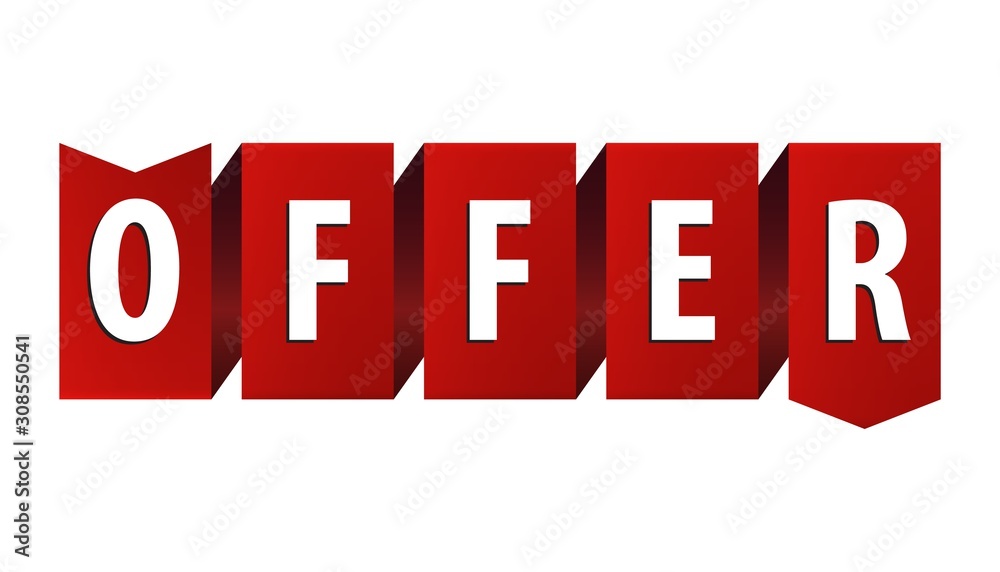 Text Offer on red ribbon banner twisted icon isolated on white background. Text Offer on red ribbon banner twisted icon isolated on white background.