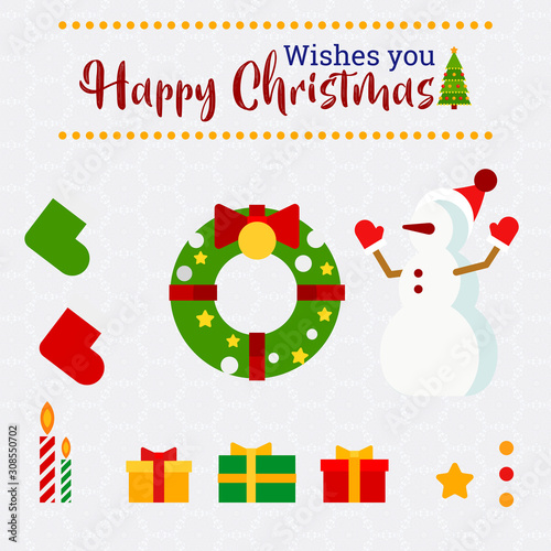 Set of christmas elements with snowmen vector illustration