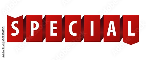 Text Special on red ribbon banner twisted icon isolated on white background