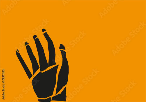Silueta de mano negra sobre fondo naranja.