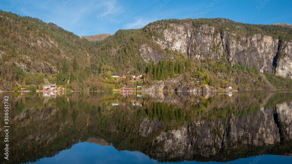 Beautiful sky and water reflection from Bergen Fjord , Norway