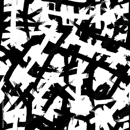 Black and white grunge background seamless. Abstract repeating monochrome texture. Vector chaotic pattern