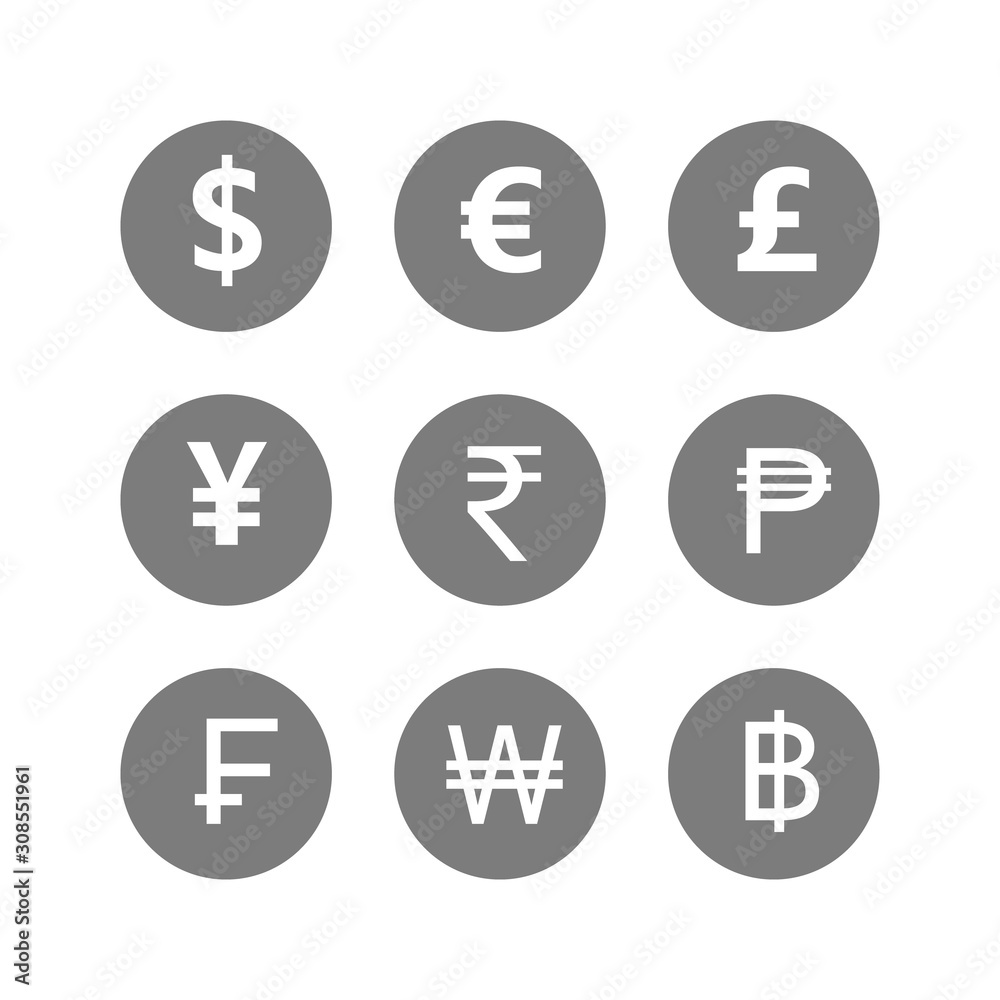 Currency sign vector icons set. Money currency icons.