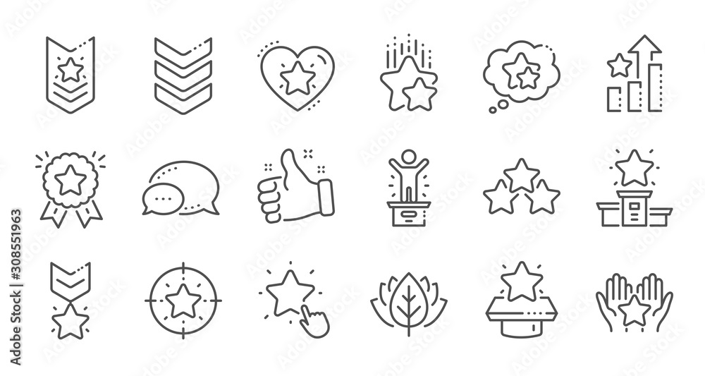 Ranking line icons. First place, star rating and winner medal. Shoulder strap, army achievement and star ranking icons. Linear set. Quality line set. Vector Ranking line icons. First place, star rating and winner medal. Shoulder strap, army achievement and star ranking icons. Linear set. Quality line set. Vector
