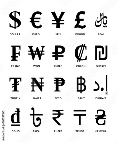 Currency sign vector icons set. Money currency icons.
