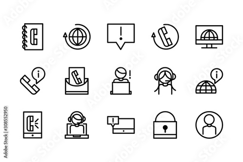 call center service business icons collection line