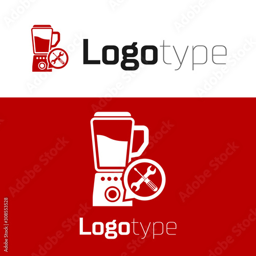 Red Blender with screwdriver and wrench icon isolated on white background. Adjusting, service, setting, maintenance, repair, fixing. Logo design template element. Vector Illustration