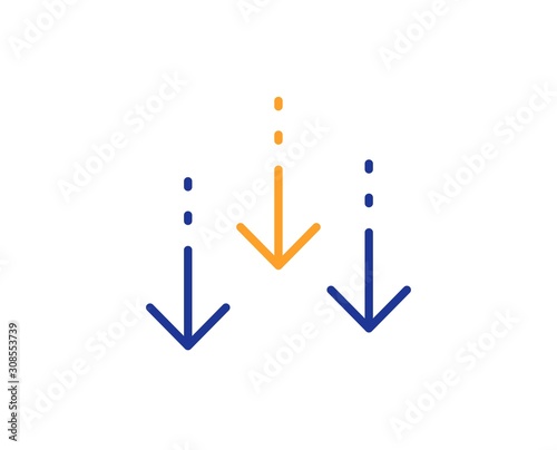 Scrolling screen sign. Scroll down arrow line icon. Swipe page. Colorful outline concept. Blue and orange thin line scroll down icon. Vector