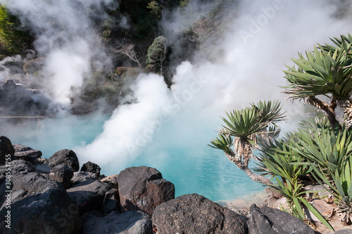 Hot spring (Jigoku), multi-colored volcanic pool of boiling water in Kannawa district in Beppu, Japan. photo