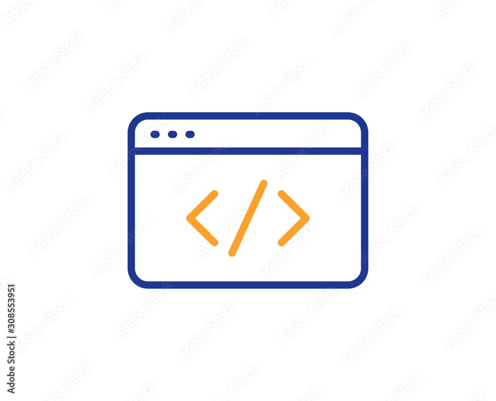 Web programming sign. Seo script line icon. Traffic management symbol. Colorful outline concept. Blue and orange thin line seo script icon. Vector Web programming sign. Seo script line icon. Traffic management symbol. Colorful outline concept. Blue and orange thin line seo script icon. Vector