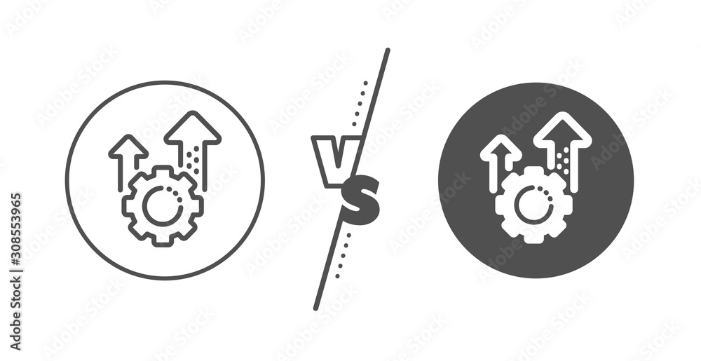 Settings cogwheel sign. Versus concept. Seo gear line icon. Traffic management symbol. Line vs classic seo gear icon. Vector