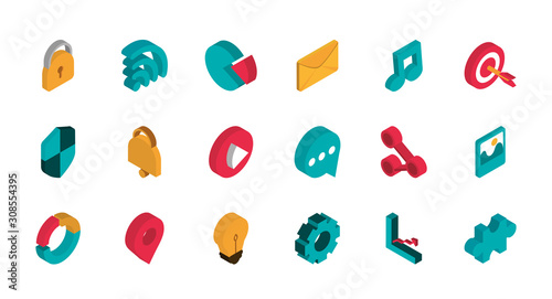 advertising commerce marketing icons set isometric