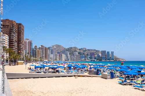  sea beach with umbrellas spain Benidorm