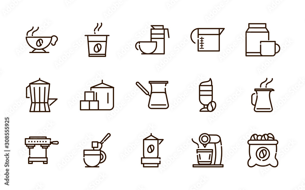 coffee fresh product maker machine and others icon line design coffee fresh product maker machine and others icon line design
