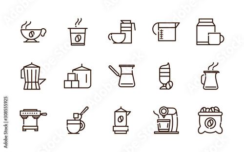 coffee fresh product maker machine and others icon line design