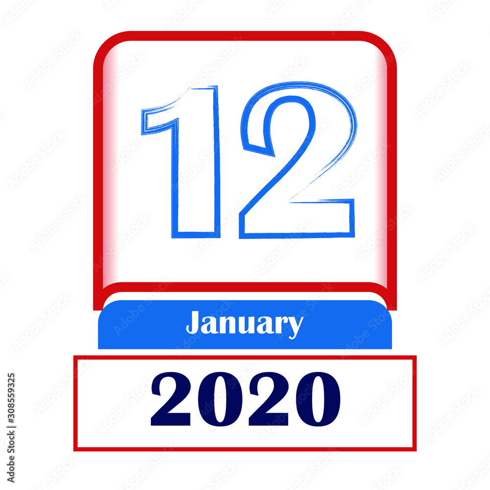 Fototapeta premium 12 January 2020. Vector flat daily calendar. Date, month.
