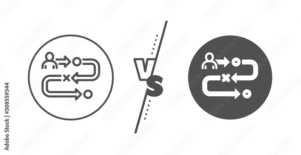 Project process sign. Versus concept. Journey path line icon. Line vs classic journey path icon. Vector
