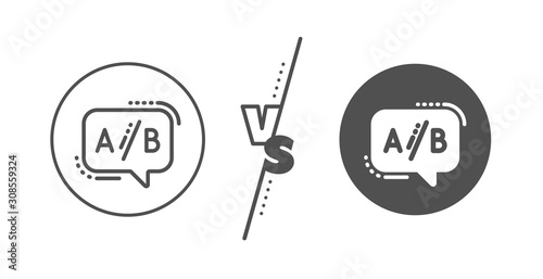 Ui test chat bubble sign. Versus concept. Ab testing line icon. Line vs classic ab testing icon. Vector