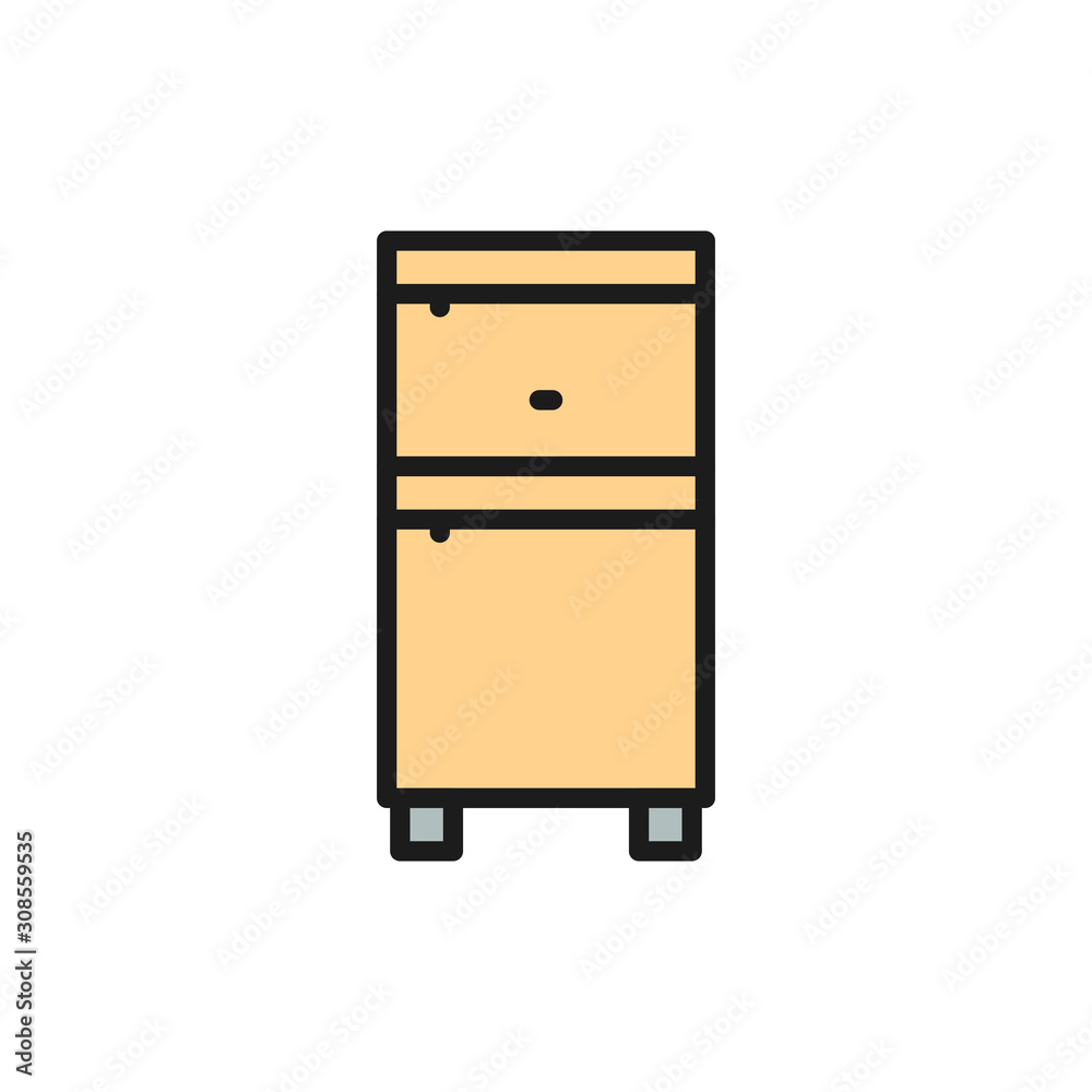Freezer fridge flat color line icon. Isolated on white background Freezer fridge flat color line icon. Isolated on white background