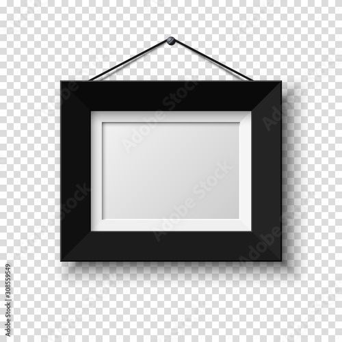 Realistic horizontal picture frame isolated on transparent background.