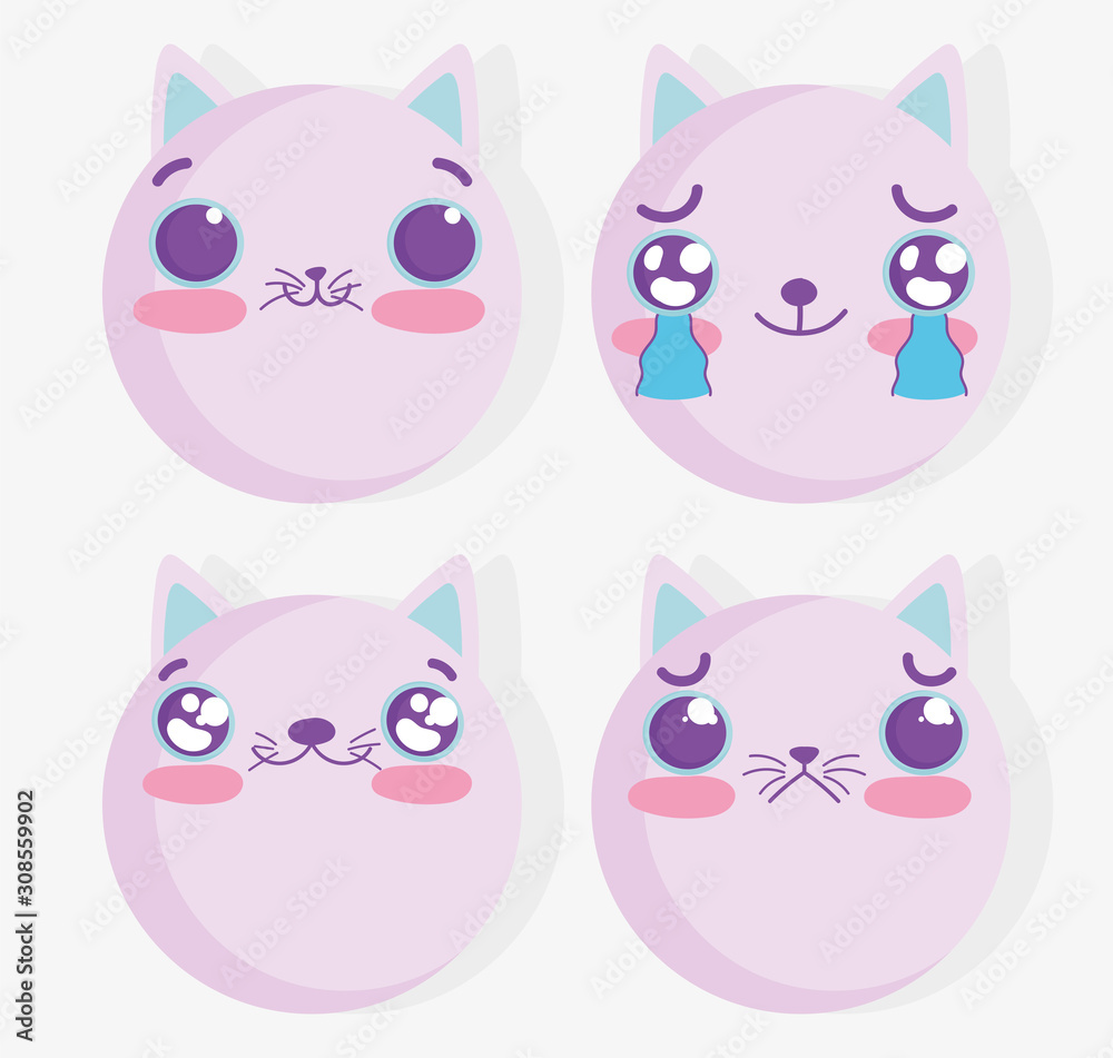 emojis kawaii cartoon cat comic faces set emojis kawaii cartoon cat comic faces set