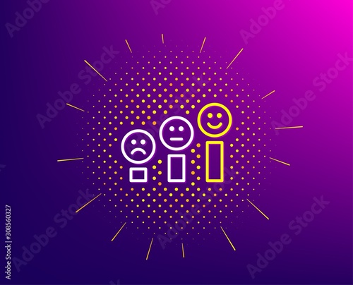 Customer satisfaction line icon. Halftone pattern. Positive feedback sign. Smile chart symbol. Gradient background. Customer satisfaction line icon. Yellow halftone pattern. Vector