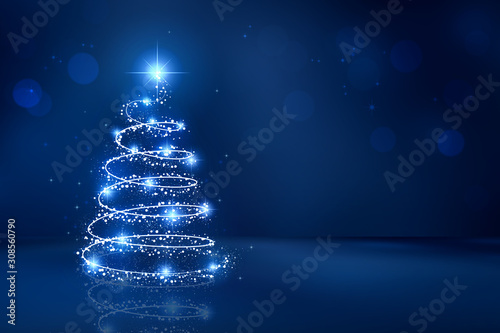 Abstract Christmas tree on blue background	