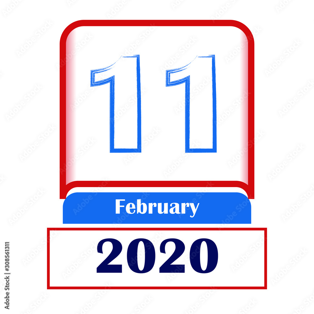 11 February 2020. Vector flat daily calendar. Date, month. 11 February 2020. Vector flat daily calendar. Date, month.