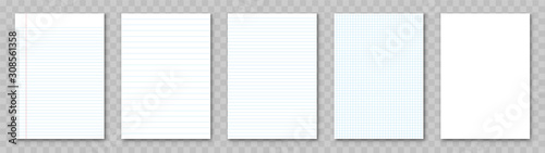 Blank sheet of paper. Lined paper set. Vector